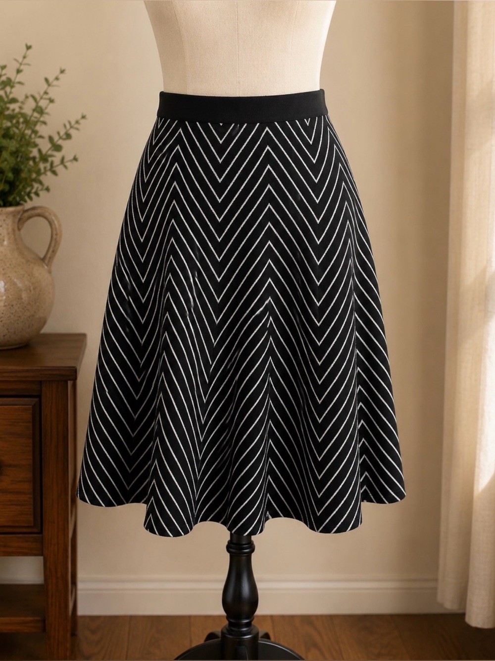 Chic Chevron Black and White A-Line Skirt